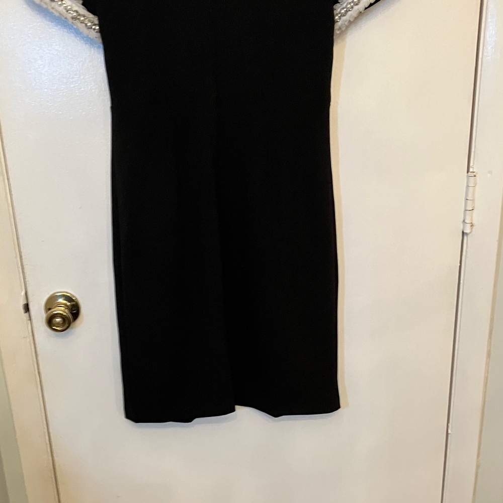 Betsey Johnson Elegant Black Midi Dress with Silver Accents pearl, rhinestone . - Picture 8 of 15